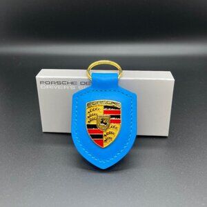 NWT PORSCHE Leather KeyFob Keyring Keychain in GT3 BLUE new with box
